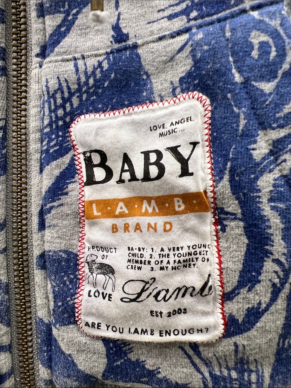 L.A.M.B. Gray Zip Hoodie with Blue Graphic Elephant Print - Picture 3 of 9